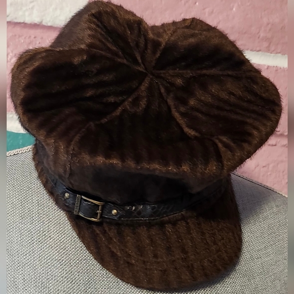 Chic Brown Faux Fur Bucket Hat with Black Band - Picture 2 of 11